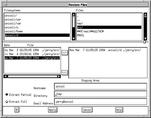 Figure 4. Restore Files Screen