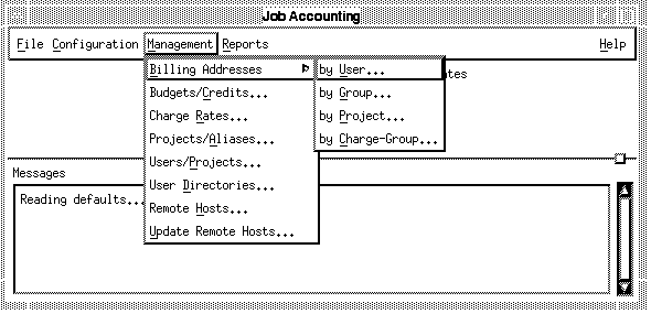 Figure 1. UNISOL JobAcct Management Menu